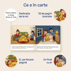 Ce e în carte: dedicația de la voi, paginile ilustrate, el pe fiecare pagină, un final cu el