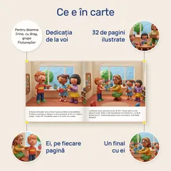 Ce e în carte: dedicația de la voi, paginile ilustrate, ei pe fiecare pagină, un final cu ei