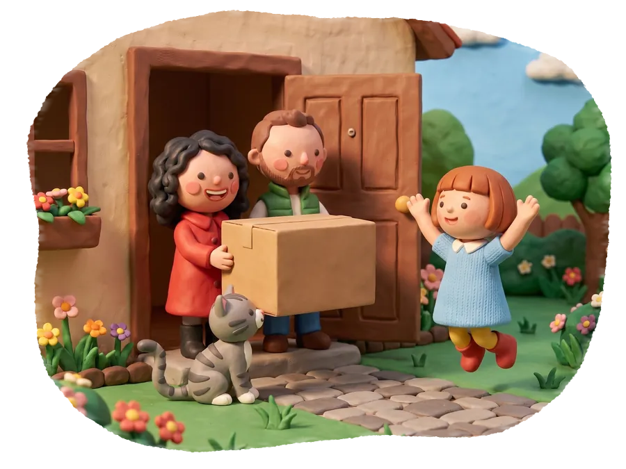 Nașa Irina și Nașul Radu vin cu o cutie mare, iar Eva sare de bucurie