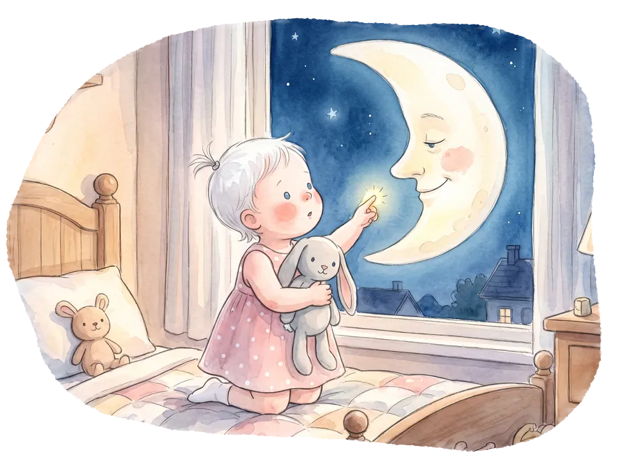 Luna bate la geamul Sofiei, care se uită la ea cu iepurica în brațe